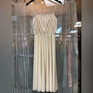 vintage 70s white pink ditsy floral midi dress